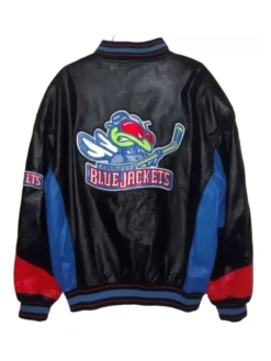 Columbus Blue Jackets Leather Zip Up Bomber Jacket Back