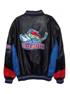Columbus Blue Jackets Leather Zip Up Bomber Jacket Back