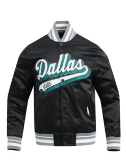 Dallas Stars Black Letterman Satin Varsity Jacket