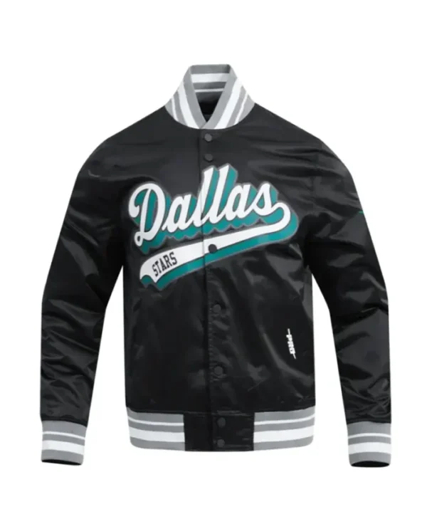 Dallas Stars Black Letterman Satin Varsity Jacket