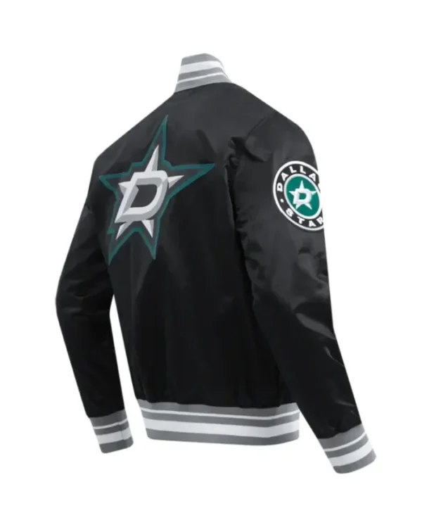 Dallas Stars Black Letterman Satin Varsity Jacket Back