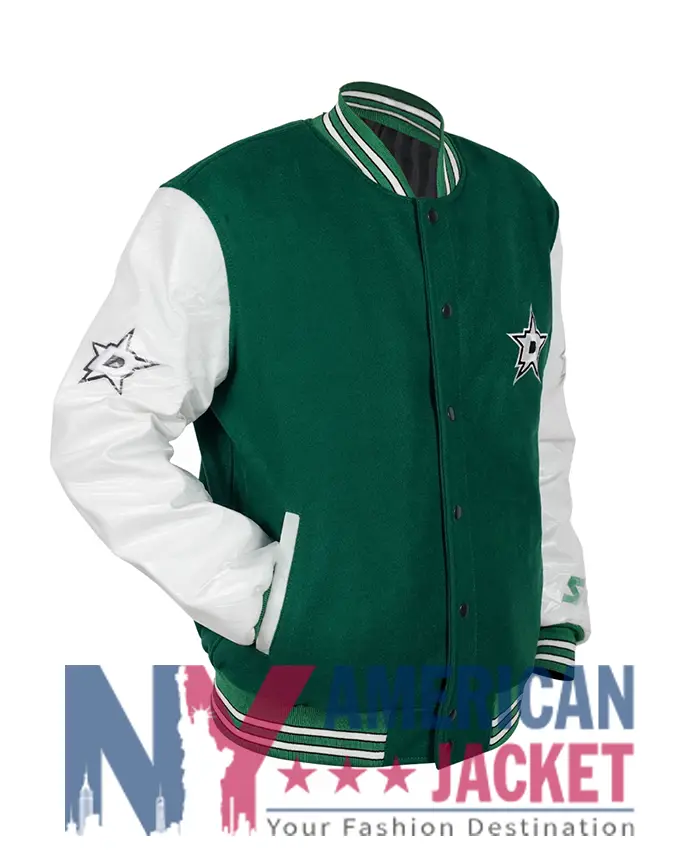 Dallas Stars Green And White Letterman Jacket