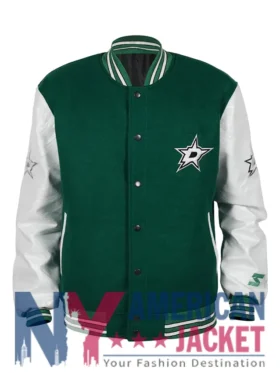 Dallas Stars Green Letterman And White Jacket