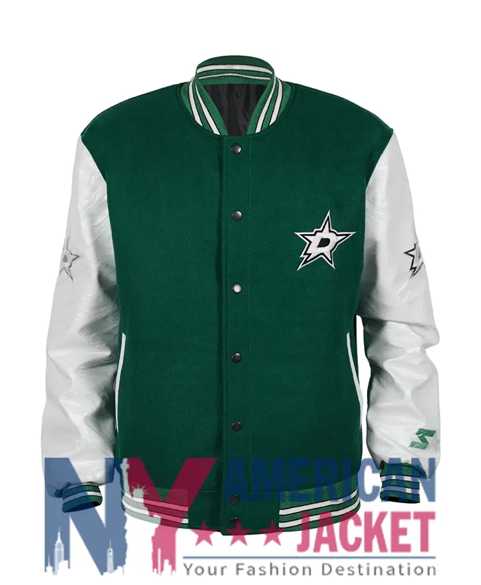 Dallas Stars Green Letterman And White Jacket