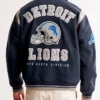 Detroit Lions Defend The Den Navy Varsity Jacket Back
