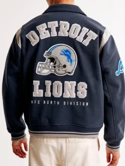 Detroit Lions Defend The Den Navy Varsity Jacket Back