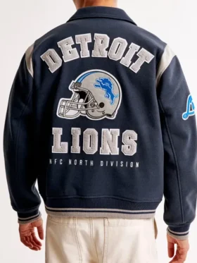 Detroit Lions Defend The Den Navy Varsity Jacket Back