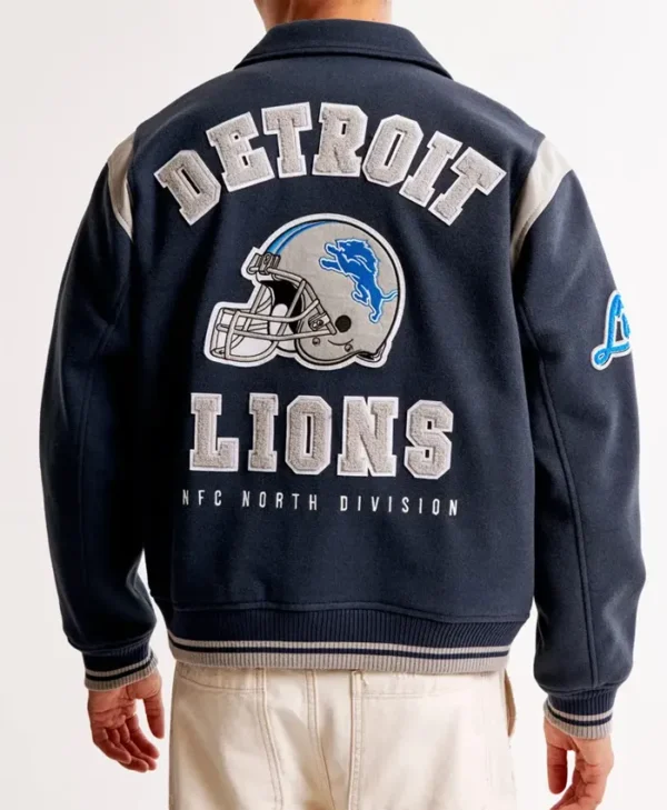 Detroit Lions Defend The Den Navy Varsity Jacket Back