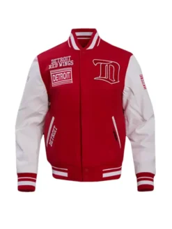 Detroit Red Wings Red And White Letterman Varsity Jacket