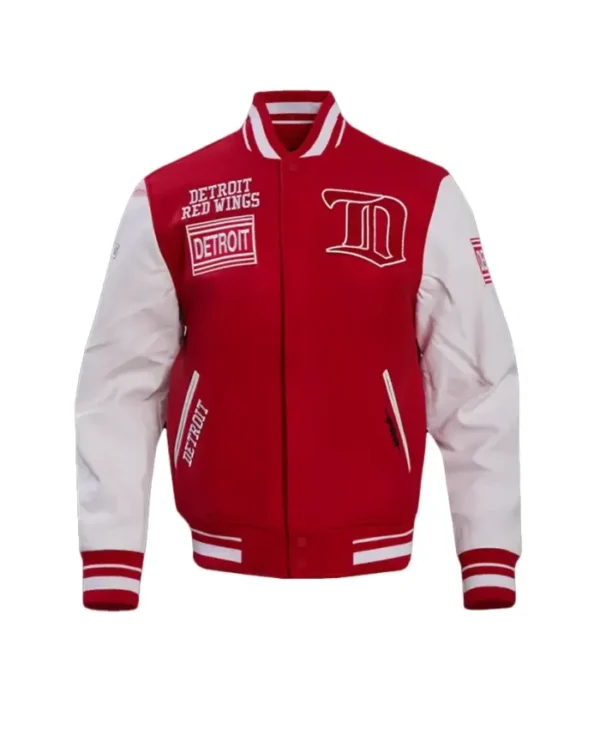 Detroit Red Wings Red And White Letterman Varsity Jacket