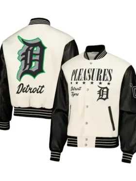 Detroit Tigers Logo Pleasures Black And White Varsity Jacket
