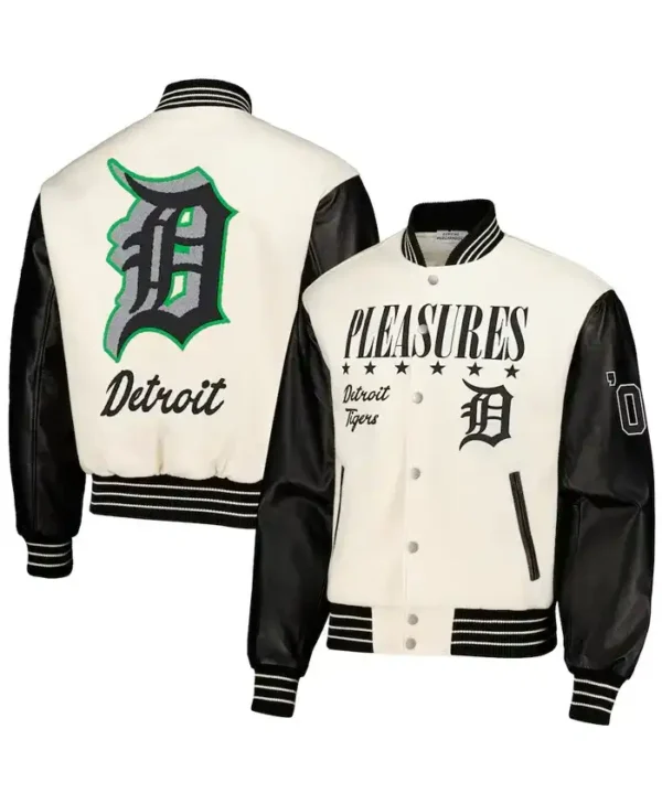 Detroit Tigers Logo Pleasures Black And White Varsity Jacket