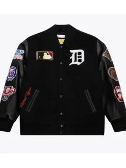 Detroit Tigers Logo Vintage Black Wool Varsity Jacket
