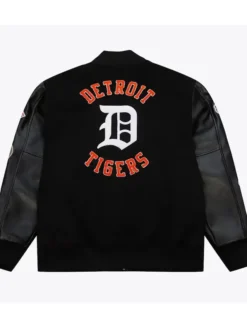 Detroit Tigers Logo Vintage Black Wool Varsity Jacket Back