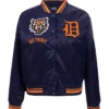 Detroit Tigers Retro Navy Blue Logo Satin Varsity Jacket