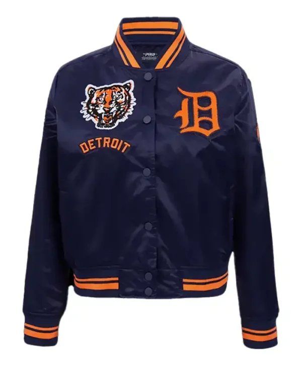 Detroit Tigers Retro Navy Blue Logo Satin Varsity Jacket