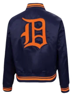 Detroit Tigers Retro Navy Blue Logo Satin Varsity Jacket Back