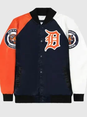 Detroit Tigers Satin Full Snap Varsity Jacket