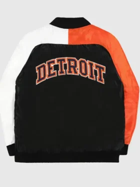 Detroit Tigers Satin Full Snap Varsity Jacket Back