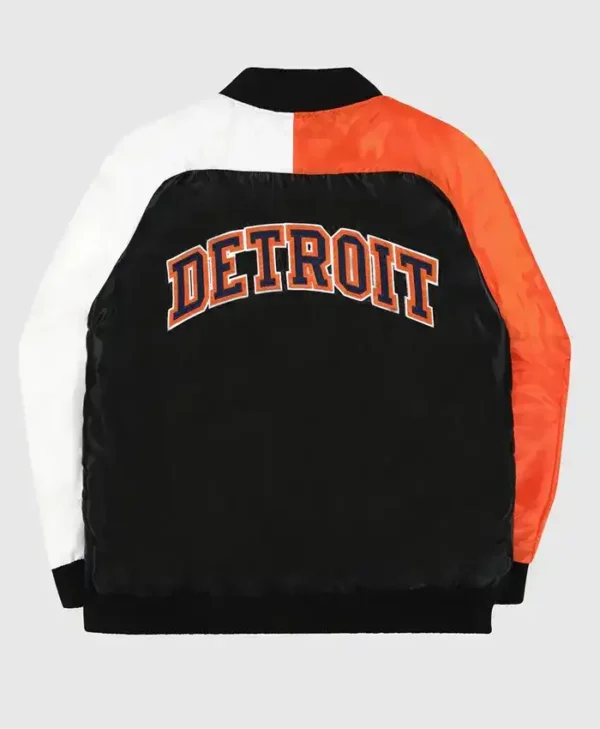 Detroit Tigers Satin Full Snap Varsity Jacket Back