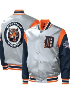 Detroit Tigers Starter Gray Satin Varsity Jacket
