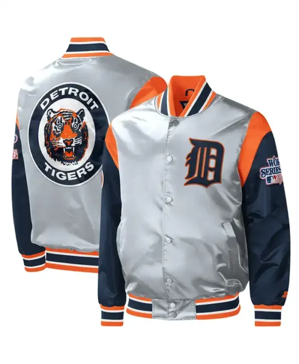 Detroit Tigers Starter Gray Satin Varsity Jacket