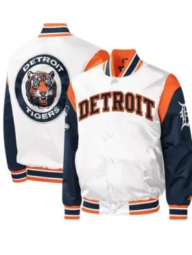 Detroit Tigers Starter Warm Up White Satin Varsity Jacket
