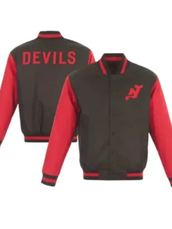 Devils Red And Black Wool Varsity Jacket