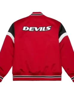Devils Red Satin Varsity Jacket Back
