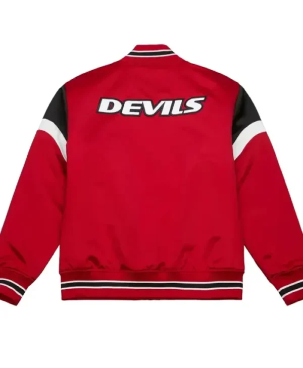 Devils Red Satin Varsity Jacket Back