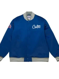 Dwight Cronin Indianapolis Colts Blue Satin Varsity Jacket