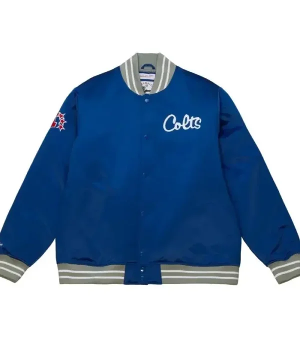 Dwight Cronin Indianapolis Colts Blue Satin Varsity Jacket