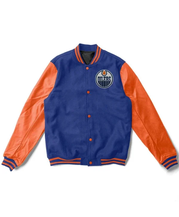 Edmonton Oilers Blue And Orange Wool Varsity Jacket
