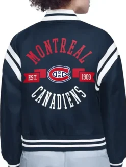 Ellie Montreal Canadiens Printed Navy Varsity Satin Jacket Back