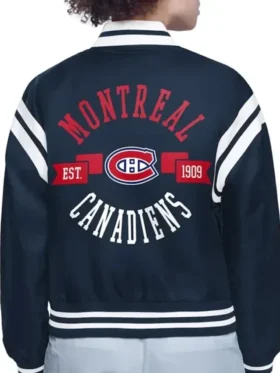 Ellie Montreal Canadiens Printed Navy Varsity Satin Jacket Back