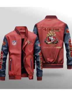 Ellis Red And Black Niners Leather Varsity Jacket