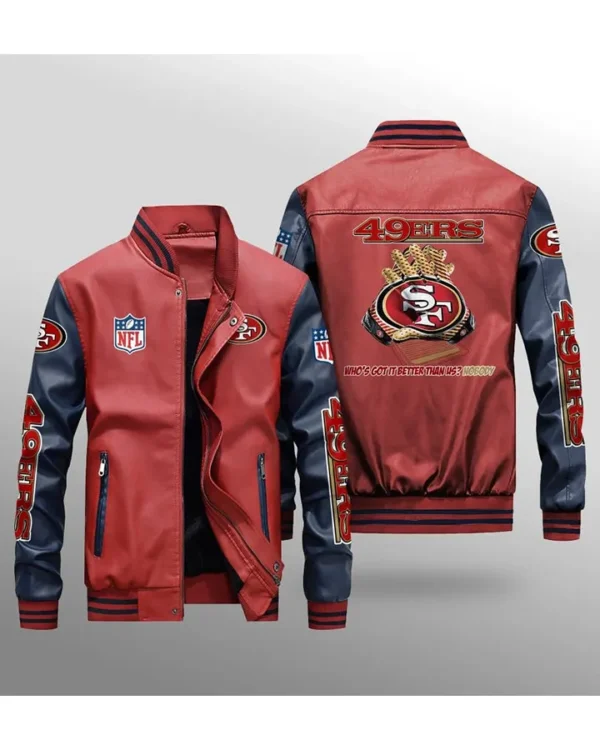 Ellis Red And Black Niners Leather Varsity Jacket