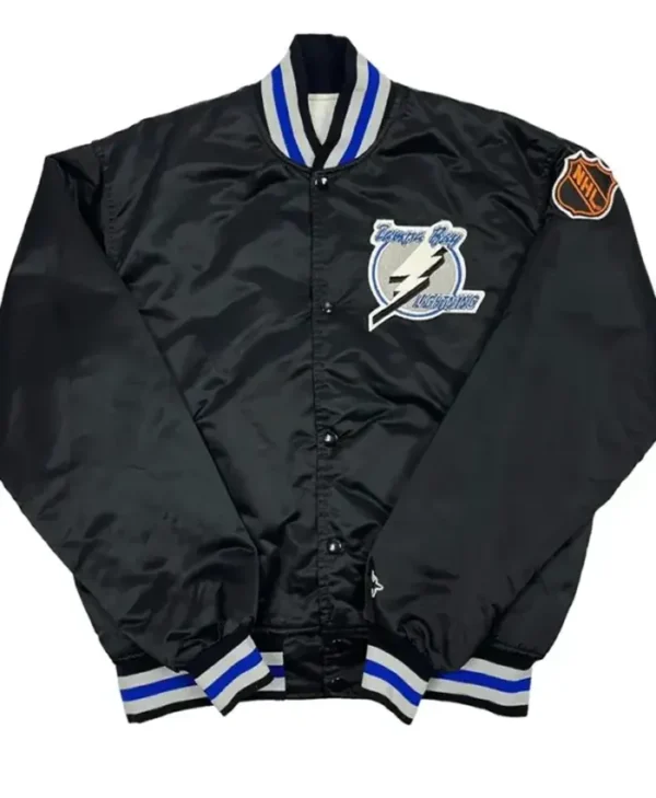 Elna NHL Tampa Bay Lightning Black Satin Varsity Jacket