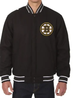 Euna Boston Bruins Bomber Black Wool Varsity Jacket