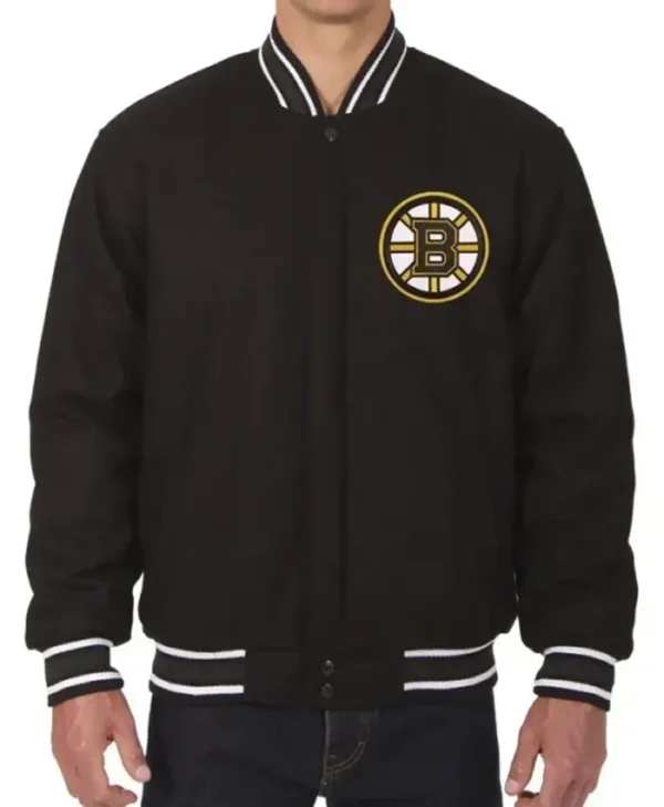 Euna Boston Bruins Bomber Black Wool Varsity Jacket
