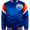 Gerson Edmonton Oilers Blue Satin Varsity Jacket