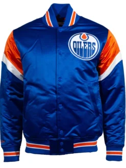 Gerson Edmonton Oilers Blue Satin Varsity Jacket