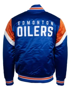 Gerson Edmonton Oilers Blue Satin Varsity Jacket Back