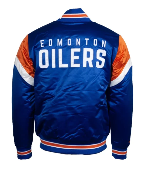 Gerson Edmonton Oilers Blue Satin Varsity Jacket Back