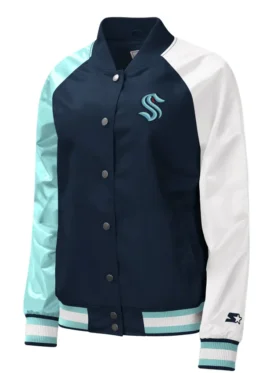 Greenfelder Seattle Kraken Full Snap Satin Varsity Jacket