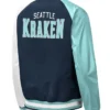 Greenfelder Seattle Kraken Full Snap Satin Varsity Jacket Back