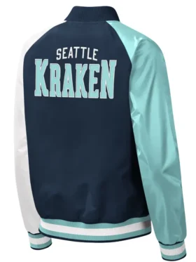 Greenfelder Seattle Kraken Full Snap Satin Varsity Jacket Back