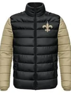 Hallie Heller New Orleans Saints Zip Black Puffer Jacket