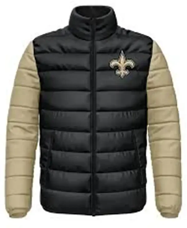 Hallie Heller New Orleans Saints Zip Black Puffer Jacket