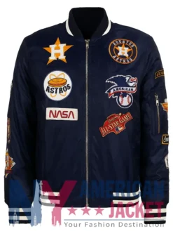 Houston Astros Blue Satin MA-1 Bomber Jacket